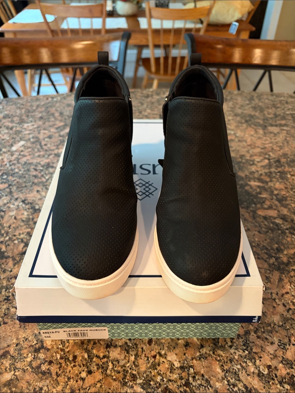 Susina Black Slip-On Perforated Loafers with White Sole
